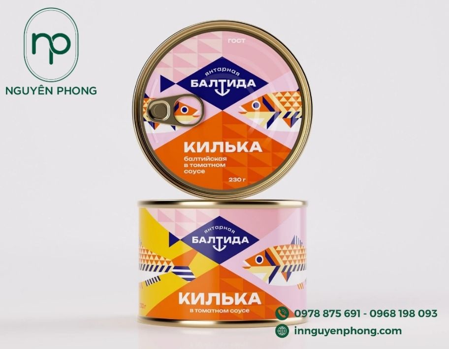 Mẫu tem nhãn ruốc cá dán lon 